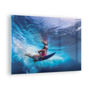 Quadro su vetro - Una scena subacquea con un surfista in azione dinamica - 70x50cm - La profondità della gioia - Decorazione murale moderna per soggiorno e camera da letto ARTTOR