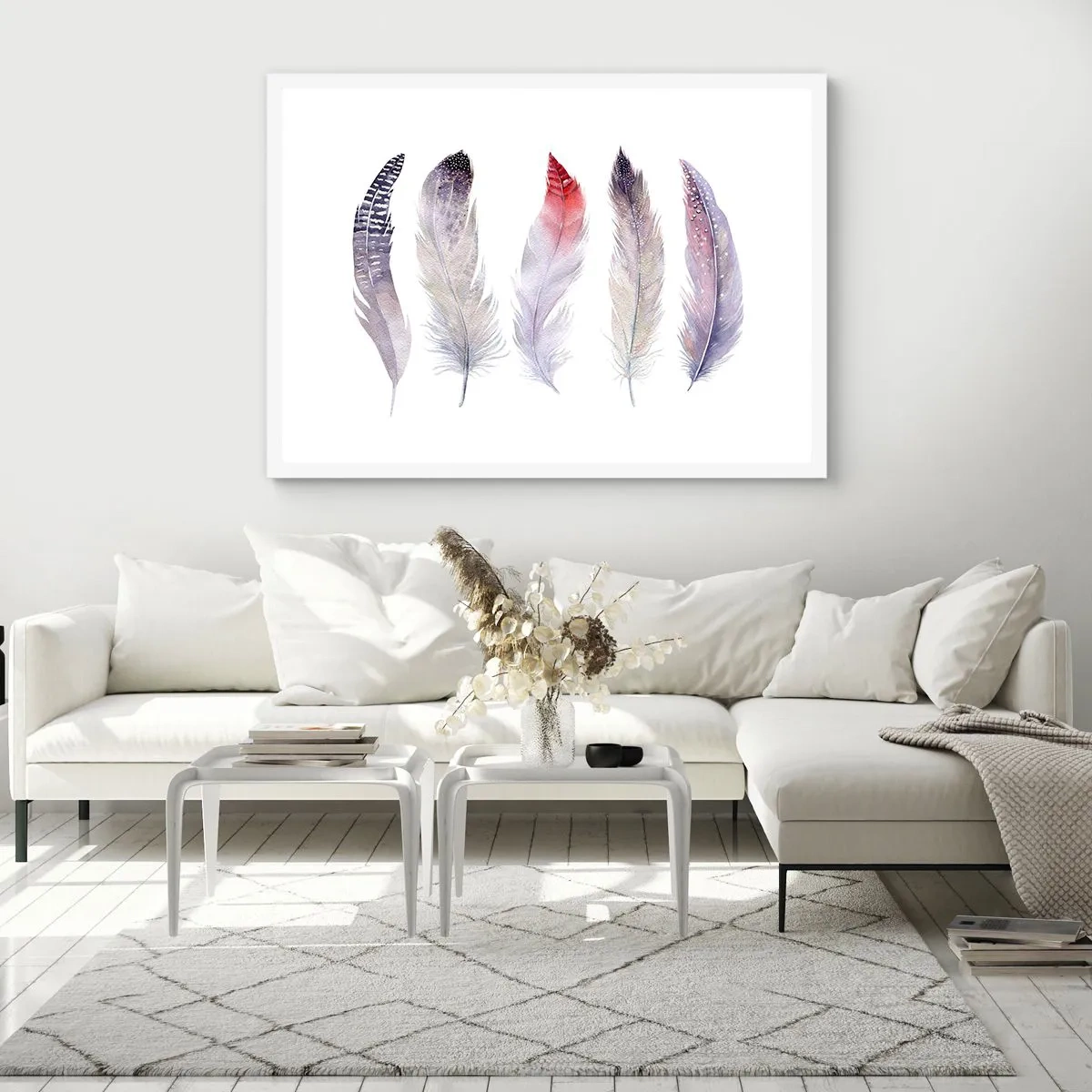 Poster in cornice bianca - Delicate come una nebbia multicolore - 100x70 cm