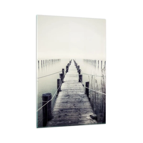 Quadro su vetro - Un ponte di legno che conduce in uno spazio nebbioso - 80x120cm - Immergiti nella pace - Decorazione murale moderna per soggiorno e camera da letto ARTTOR