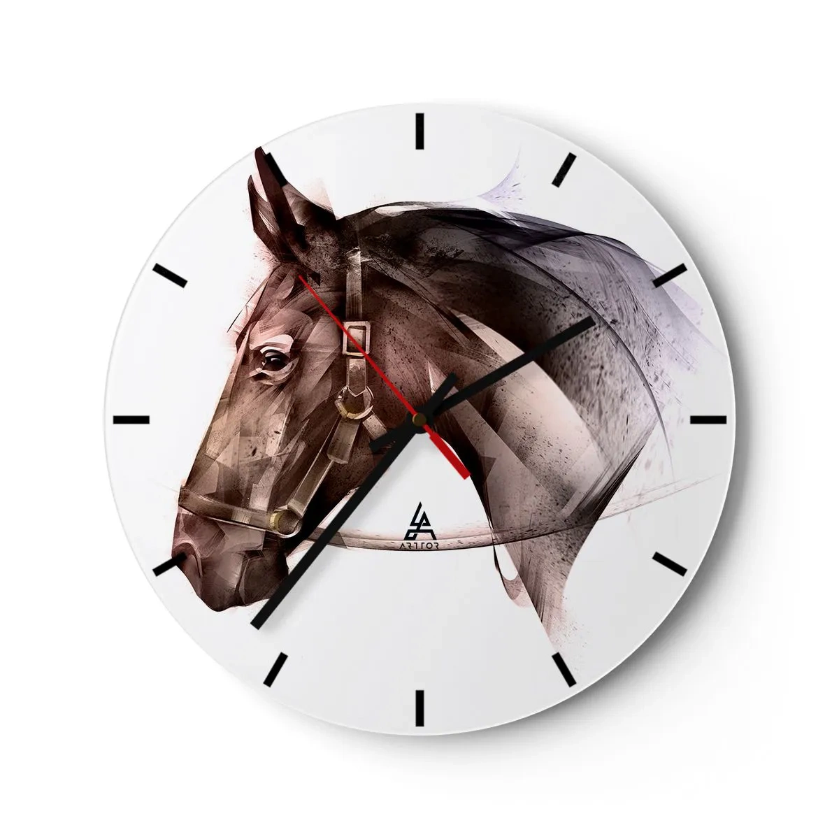 Orologio da parete - Orologio in Vetro - Un ritratto artisticamente realizzato di un cavallo su uno sfondo chiaro - 30x30cm - Che grazia - Decorazione murale moderna per soggiorno, cucina e camera da letto ARTTOR