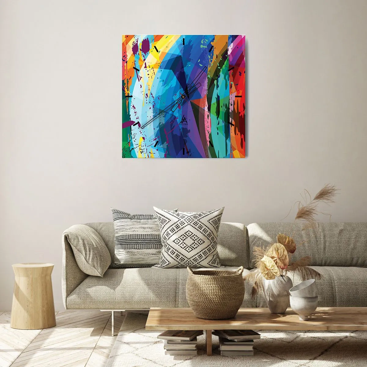 Orologio da parete - Orologio in Vetro - Capogiro di colori - 40x40 cm