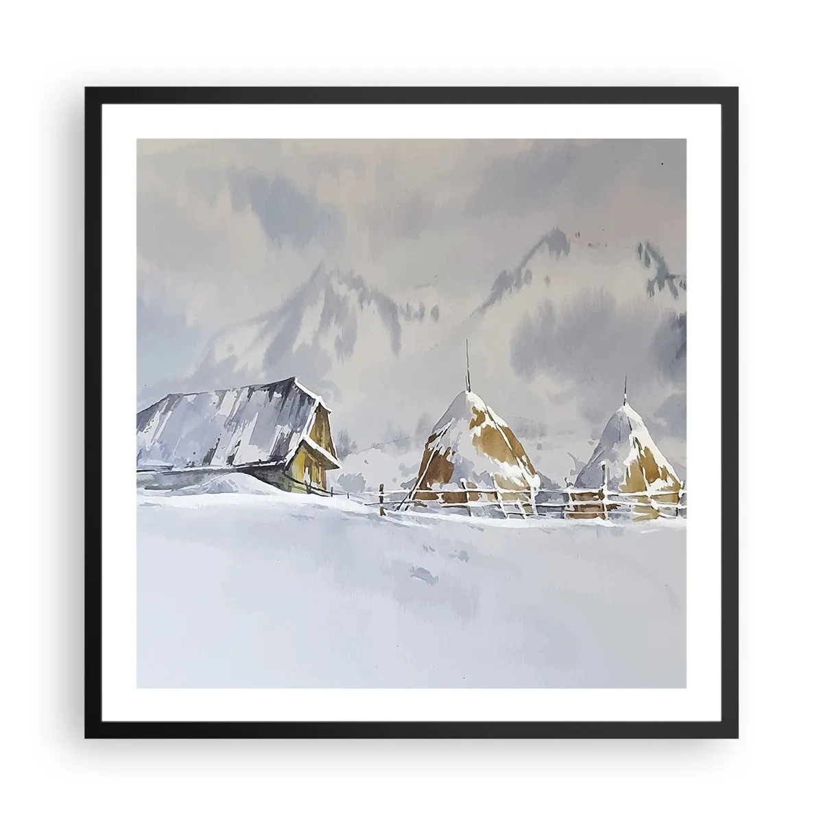 Poster in cornice nera - Nella valle innevata - 60x60 cm