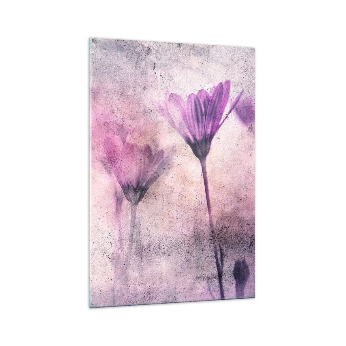 Quadro su vetro - Delicati fiori nelle tonalità del viola su uno sfondo chiaro - 70x100cm - Il sogno dei fiori - Decorazione murale moderna per soggiorno e camera da letto ARTTOR