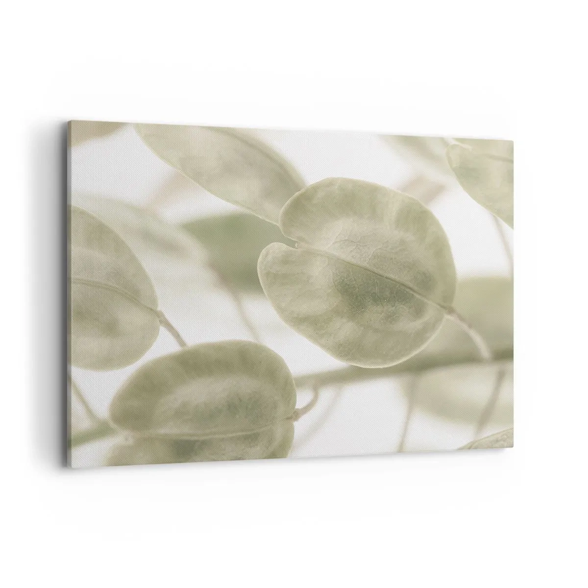 Quadro su tela - Stampe su Tela - Un delicato dipinto di foglie in tonalità pastello di verde su uno sfondo chiaro. - 100x70cm - All'inizio vi erano le foglie... - Decorazione murale moderna per soggiorno e camera da letto ARTTOR