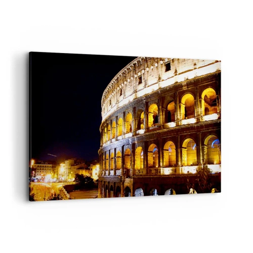 Quadro su tela - Stampe su Tela - Il Colosseo illuminato dalle luci di notte a Roma - 120x80cm - È tempo di iniziare i giochi - Decorazione murale moderna per soggiorno e camera da letto ARTTOR