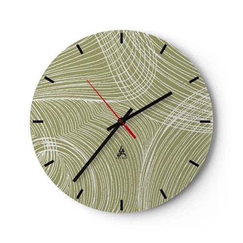 Orologio da parete - Orologio in Vetro - Uno sfondo beige con un intricato motivo bianco di linee e archi. - 30x30cm - Astrazione intricata in bianco - Decorazione murale moderna per soggiorno, cucina e camera da letto ARTTOR