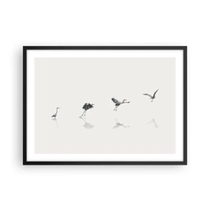 Poster in cornice nera - Quattro sagome di uccelli riflesse nell'acqua calma - 70x50cm - Quattro semplici passi - Decorazione murale moderna per soggiorno e camera da letto ARTTOR