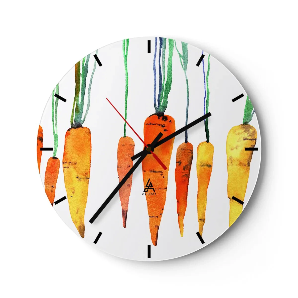Orologio da parete - Orologio in Vetro - Motivo acquerello di carote su sfondo chiaro - 30x30cm - La bellezza della semplicità - Decorazione murale moderna per soggiorno, cucina e camera da letto ARTTOR