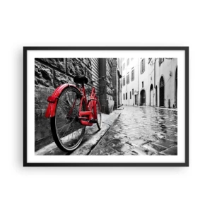 Poster in cornice nera - Bicicletta rossa in una strada bianca e nera - 70x50cm - La vera bellezza non invecchia - Decorazione murale moderna per soggiorno e camera da letto ARTTOR
