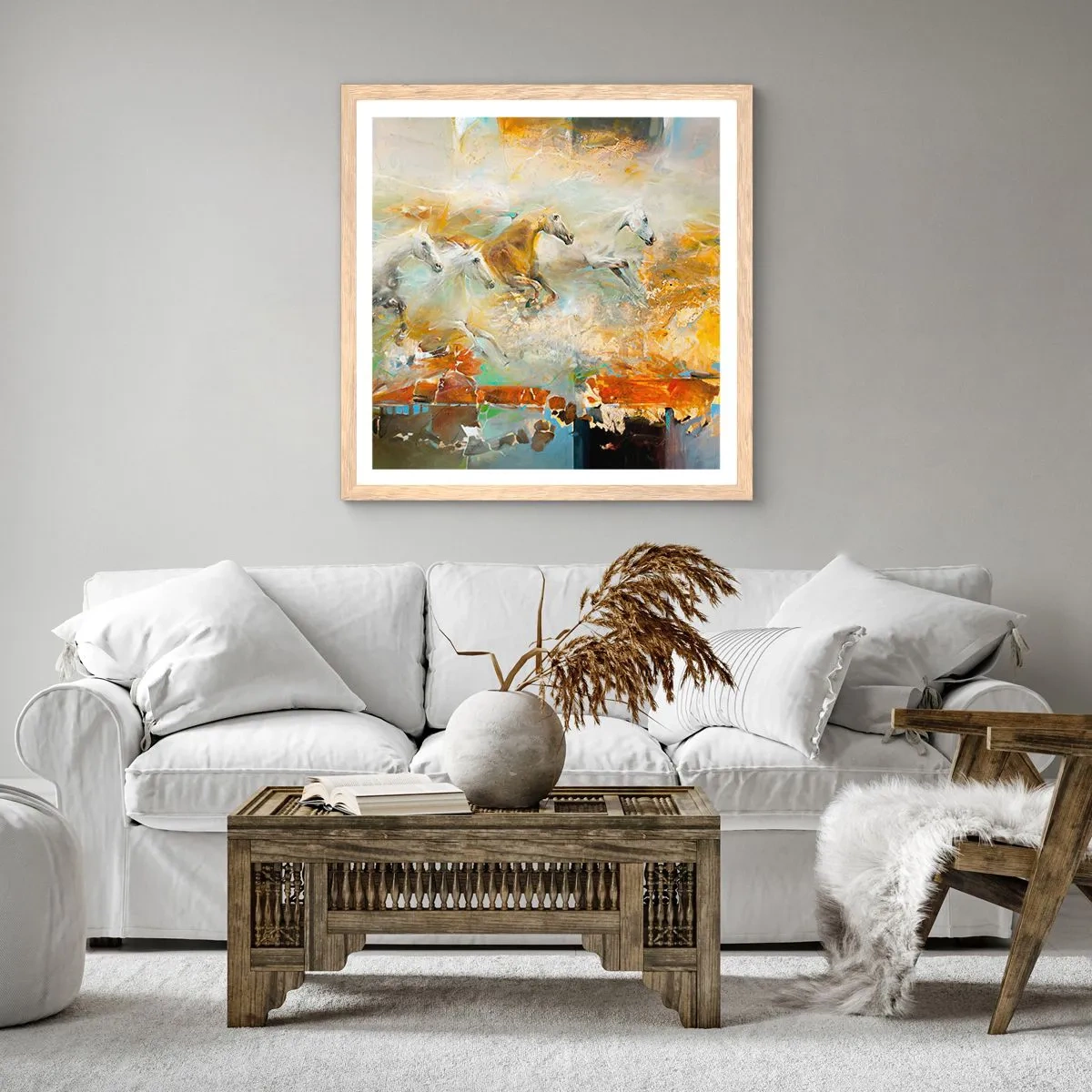 Poster in cornice rovere chiaro - Al galoppo attraverso la luce - 40x40 cm