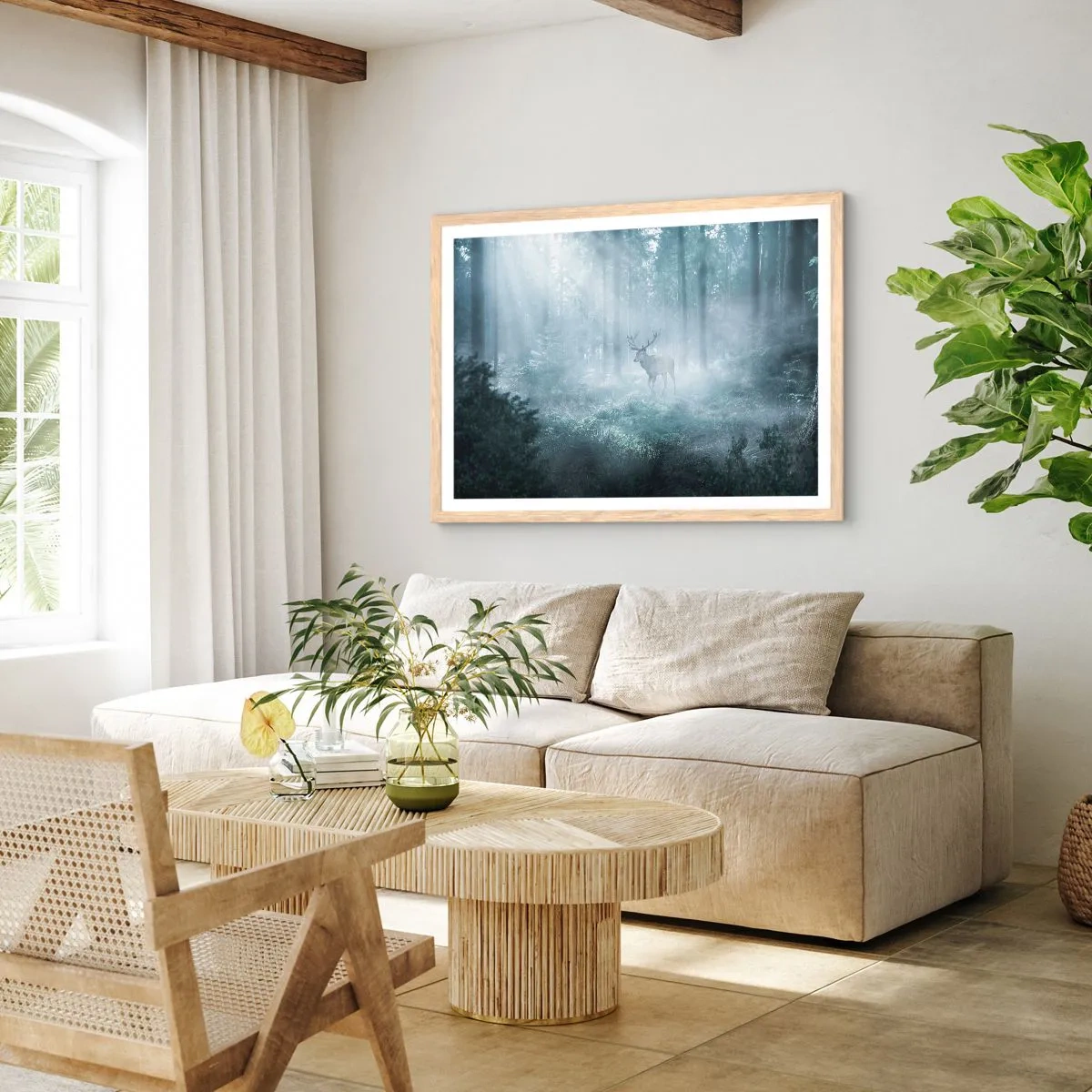 Poster in cornice rovere chiaro - Passeggiata mattutina sulle sue terre - 91x61 cm