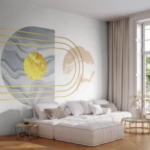 Fotomurali Premium Sand - Astrazione geometrica con motivo marmoreo e linee dorate - 100x70cm - Chiarezza e lucentezza - Decorazione murale moderna per soggiorno e camera da letto ARTTOR