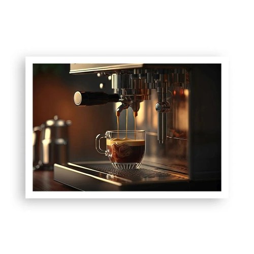 Poster - Macchina da caffè con una tazza di espresso aromatico - 100x70cm - Miscela sensuale - Decorazione murale moderna per soggiorno e camera da letto ARTTOR