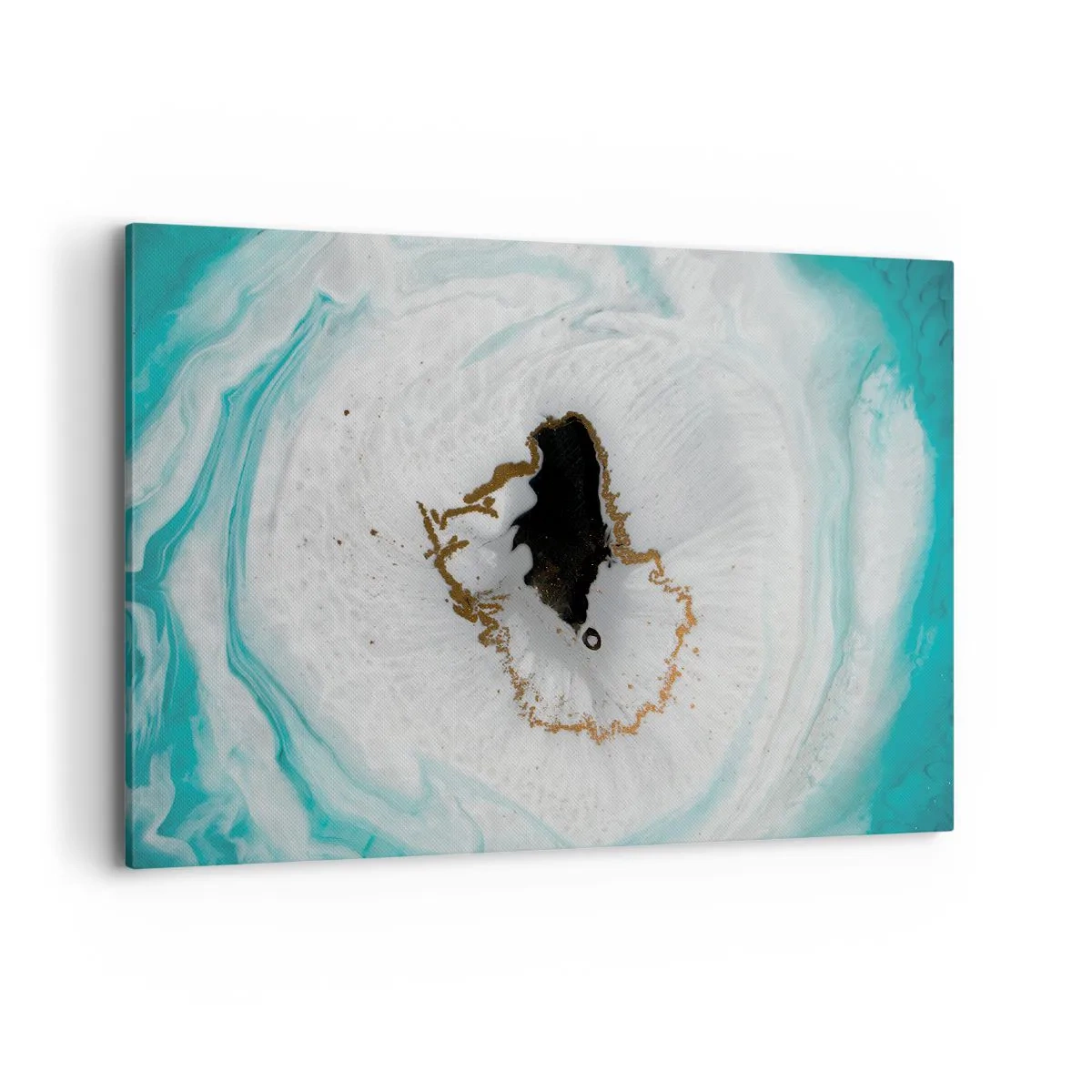 Quadro su tela - Stampe su Tela - Motivo geode astratto nelle tonalità del turchese, bianco e oro - 100x70cm - Penetrare all'interno - Decorazione murale moderna per soggiorno e camera da letto ARTTOR