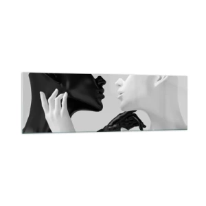 Quadro su vetro - Silhouette in bianco e nero in primo piano dinamico - 160x50cm - Desiderio - attrazione - Decorazione murale moderna per soggiorno e camera da letto ARTTOR
