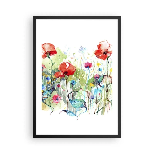 Poster in cornice nera - Dipinto ad acquerello raffigurante un prato con papaveri e fiori di campo. - 50x70cm - Il prato fiorito a maggio - Decorazione murale moderna per soggiorno e camera da letto ARTTOR