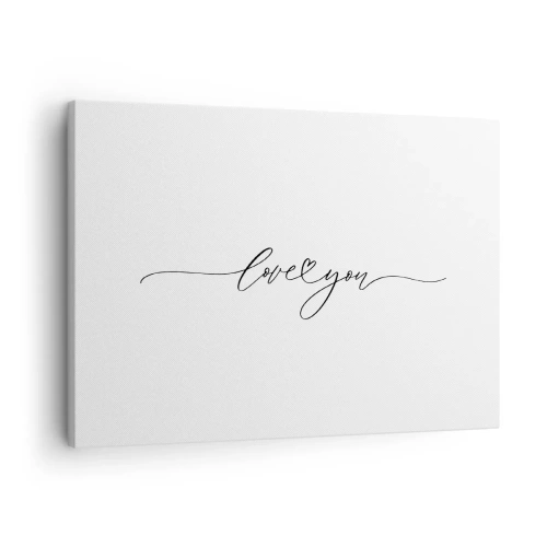 Quadro su tela - Stampe su Tela - La scritta "Ti amo" in un carattere elegante - 70x50cm - Bianco e nero - Decorazione murale moderna per soggiorno e camera da letto ARTTOR