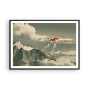 Poster in cornice nera - Aereo rosso sopra le montagne innevate - 100x70cm - Pioniere senza paura - Decorazione murale moderna per soggiorno e camera da letto ARTTOR