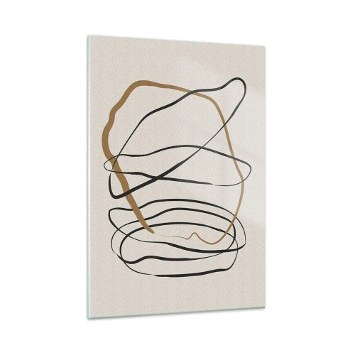 Quadro su vetro - Una composizione espressiva di linee nere e marroni su uno sfondo chiaro. - 50x70cm - Composizione: danza intricata - Decorazione murale moderna per soggiorno e camera da letto ARTTOR