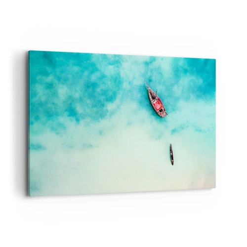 Quadro su tela - Stampe su Tela - Barche sull'acqua turchese viste da una prospettiva a volo d'uccello - 120x80cm - Nelle spiagge di Zanzibar, quando c'è troppa acqua... - Decorazione murale moderna per soggiorno e camera da letto ARTTOR