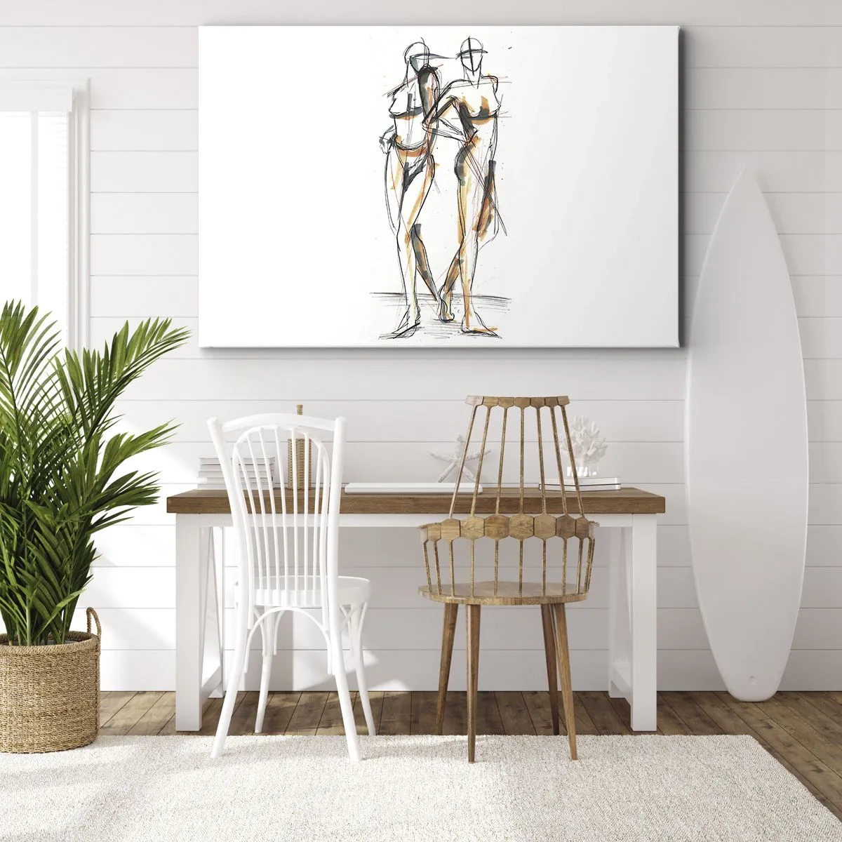 Quadro su tela - Stampe su Tela - Schizzo artistico di due sagome su sfondo bianco - 70x50cm - Studio di armonia - Decorazione murale moderna per soggiorno e camera da letto ARTTOR