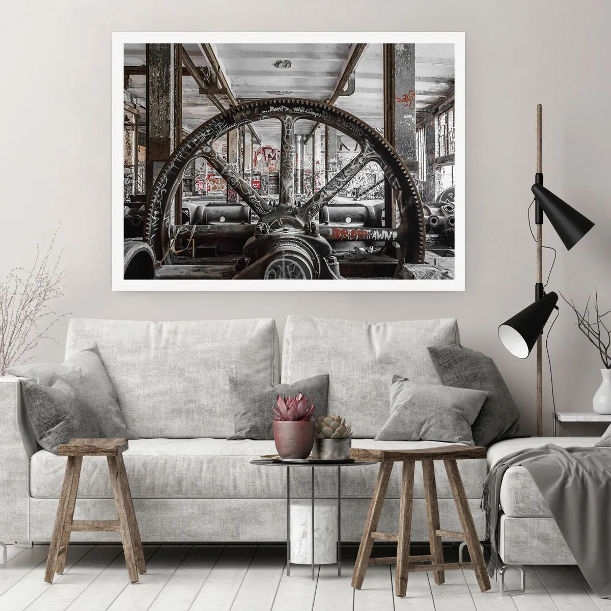 Poster - Un vecchio meccanismo in un interno industriale abbandonato - 100x70cm - La vita segreta della fabbrica - Decorazione murale moderna per soggiorno e camera da letto ARTTOR