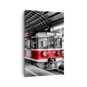 Quadro su tela - Stampe su Tela - Trenino rosso alla stazione sotto un tetto - 80x120cm - Sarà il viaggio della propria vita? - Decorazione murale moderna per soggiorno e camera da letto ARTTOR