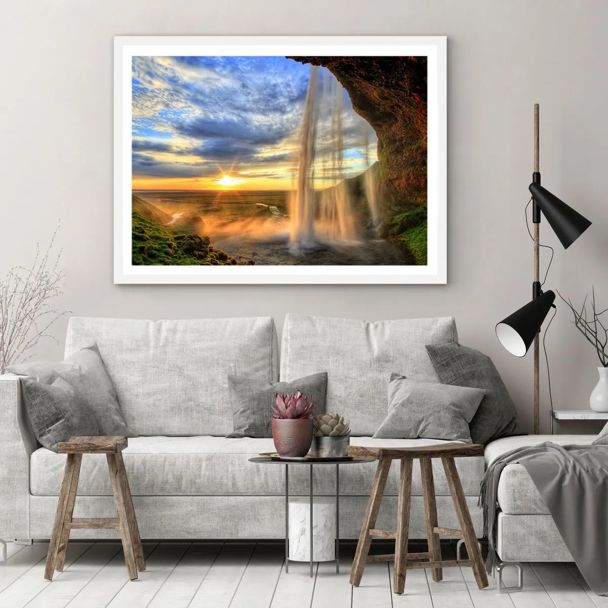 Poster in cornice bianca - Il mondo dietro una tenda di gocce - 100x70 cm