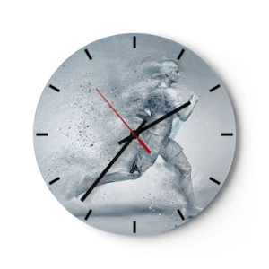 Orologio da parete - Orologio in Vetro - La sagoma di una figura in corsa in una forma dinamica e astratta - 30x30cm - Energia pura come un cristallo - Decorazione murale moderna per soggiorno, cucina e camera da letto ARTTOR
