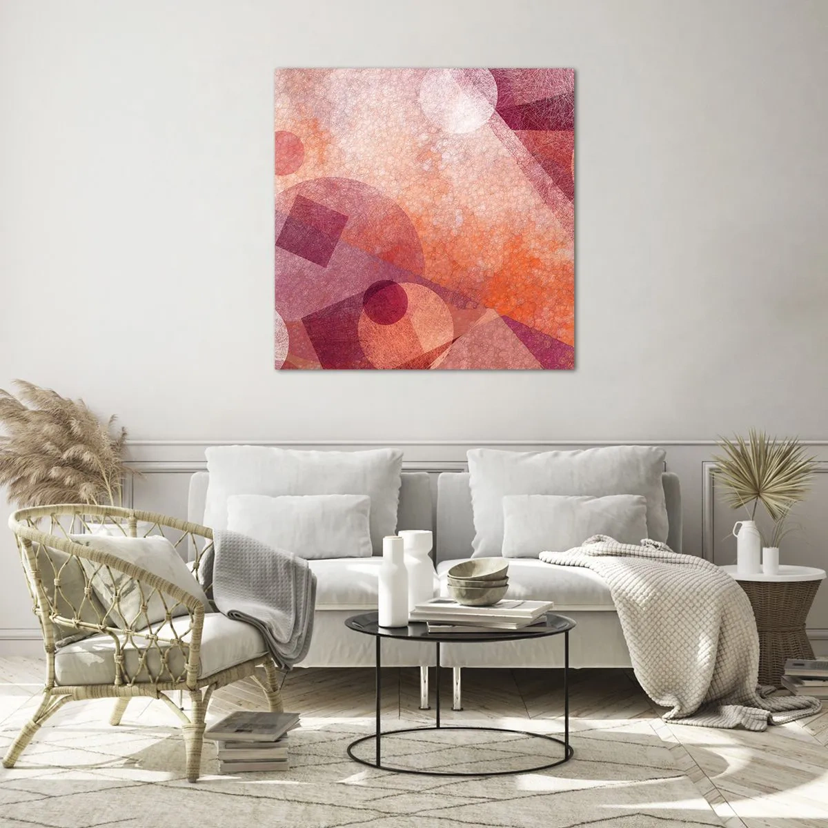 Quadro su vetro - Trasformazioni geometriche in rosa - 50x50 cm