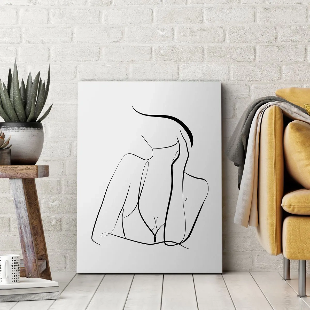 Quadro su tela - Stampe su Tela - Uno schizzo delicato di una silhouette femminile in stile minimalista - 50x70cm - Sull'onda dei sogni - Decorazione murale moderna per soggiorno e camera da letto ARTTOR