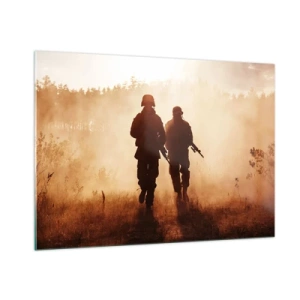 Quadro su vetro - Due soldati in azione sullo sfondo del sole al tramonto - 100x70cm - Call of Duty - Decorazione murale moderna per soggiorno e camera da letto ARTTOR