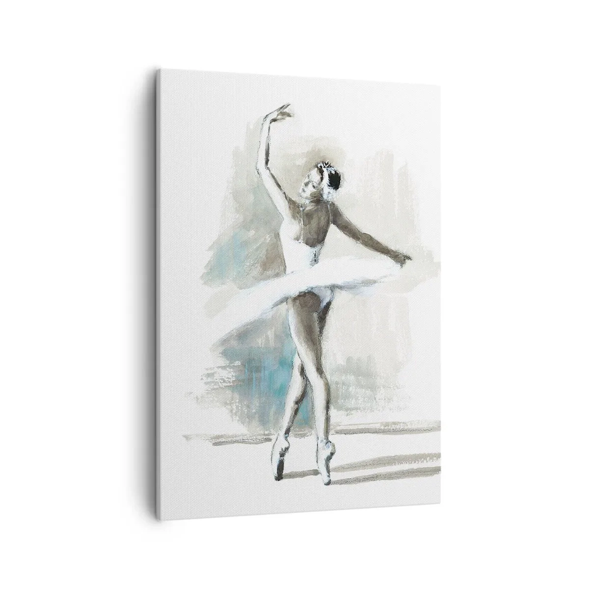 Quadro su tela - Stampe su Tela - Una ballerina in posa da balletto su uno sfondo dai delicati toni acquerellati. - 50x70cm - Tramutata in un cigno - Decorazione murale moderna per soggiorno e camera da letto ARTTOR
