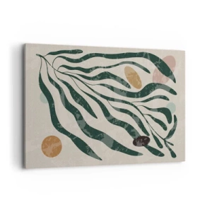 Quadro su tela - Stampe su Tela - Linee e forme organiche in verde e beige - 120x80cm - Tra il verde - Decorazione murale moderna per soggiorno e camera da letto ARTTOR