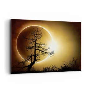 Quadro su tela - Stampe su Tela - Eclissi solare con la sagoma di un albero in primo piano - 100x70cm - Eclissi totale - Decorazione murale moderna per soggiorno e camera da letto ARTTOR