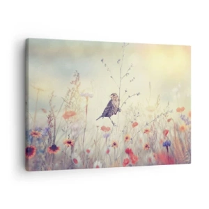 Quadro su tela - Stampe su Tela - Un uccello sullo sfondo di un prato colorato in colori pastello - 70x50cm - Ritratto d'uccello con prato di sfondo - Decorazione murale moderna per soggiorno e camera da letto ARTTOR