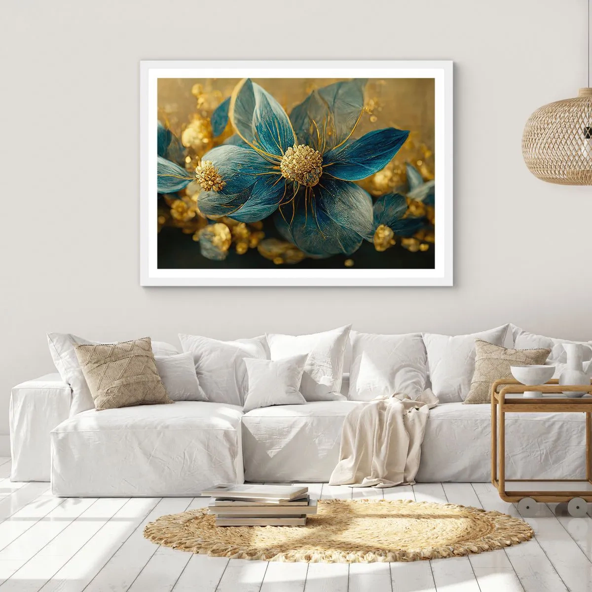 Poster in cornice bianca - Fiorire d'oro - 100x70 cm