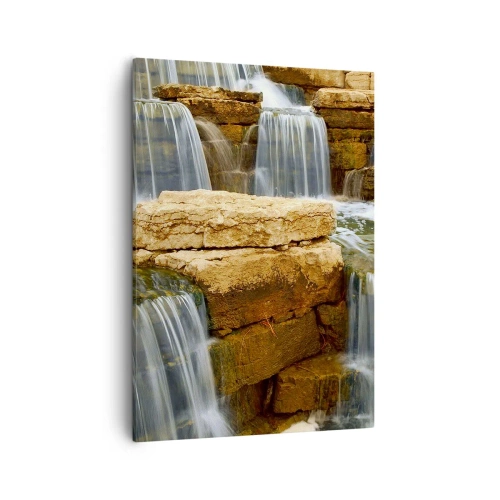 Quadro su tela - Stampe su Tela - Una cascata che scorre lungo gradini di pietra - 50x70cm - La scala verso il cielo - Decorazione murale moderna per soggiorno e camera da letto ARTTOR