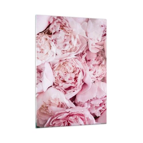 Quadro su vetro - Primo piano di un bouquet di peonie rosa chiaro - 50x70cm - Morbide e profumate - Decorazione murale moderna per soggiorno e camera da letto ARTTOR