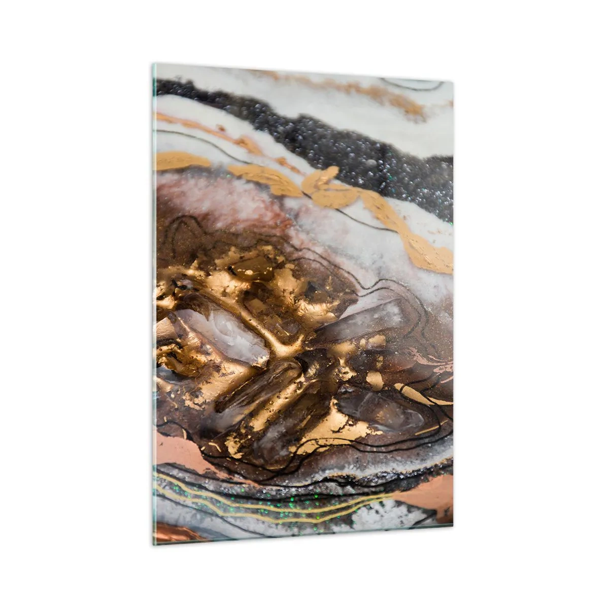 Quadro su vetro - Un dipinto astratto nei toni dell'oro, del marrone e del bianco, con una consistenza simile a quella minerale. - 50x70cm - L'elemento della terra - Decorazione murale moderna per soggiorno e camera da letto ARTTOR