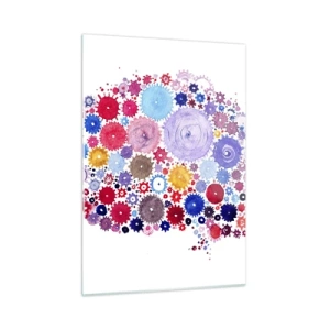 Quadro su vetro - Un'illustrazione colorata di un cervello composto da forme geometriche. - 50x70cm - La più perfetta macchina della natura - Decorazione murale moderna per soggiorno e camera da letto ARTTOR