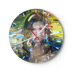 Orologio da parete - Orologio in Vetro - Ritratto artistico di una donna in astrazione colorata - 30x30cm - Dietro una tenda di vento - Decorazione murale moderna per soggiorno, cucina e camera da letto ARTTOR