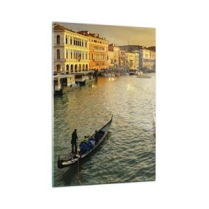 Quadro su vetro - Tramonto su un canale di Venezia con le gondole - 50x70cm - Sul lato assolato della strada - Decorazione murale moderna per soggiorno e camera da letto ARTTOR
