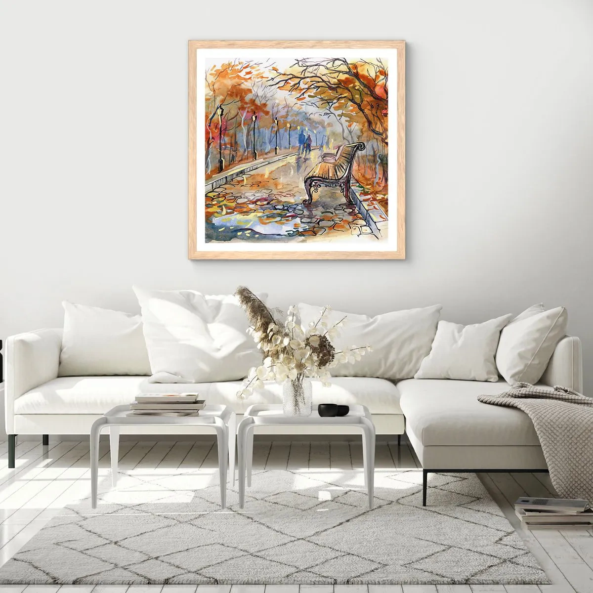 Poster in cornice rovere chiaro - Passeggiando insieme l'autunno - 40x40 cm