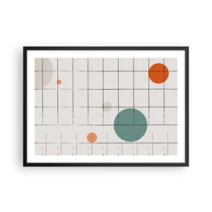 Poster in cornice nera - Cerchi colorati astratti su uno sfondo a griglia geometrica - 70x50cm - Prigionieri. Noi o loro? - Decorazione murale moderna per soggiorno e camera da letto ARTTOR