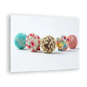 Quadro su vetro - Tartufi dolci colorati con granella decorativa - 70x50cm - La vita può essere dolce - Decorazione murale moderna per soggiorno e camera da letto ARTTOR