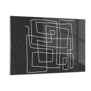 Quadro su vetro - Astrazione geometrica con linee bianche su sfondo nero - 120x80cm - Non è così semplice - Decorazione murale moderna per soggiorno e camera da letto ARTTOR