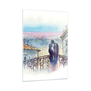Quadro su vetro - Coppia sul balcone che si gode un romantico tramonto - 50x70cm - Amanti parigini - Decorazione murale moderna per soggiorno e camera da letto ARTTOR