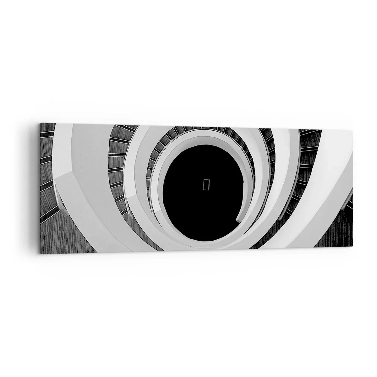 Quadro su tela - Stampe su Tela - Scala a chiocciola bianca e nera in stile moderno - 140x50cm - Verso l'essenza delle cose - Decorazione murale moderna per soggiorno e camera da letto ARTTOR