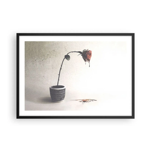 Poster in cornice nera - Una rosa rossa in un vaso con gocce di tintura su uno sfondo bianco - 70x50cm - Rosa dolorosa - Decorazione murale moderna per soggiorno e camera da letto ARTTOR